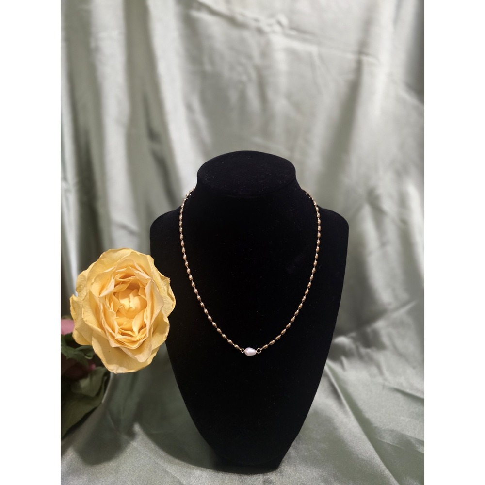 Gold Tone Stainless Steel Beaded Chain Necklace White Pearl Lobster 17-18" - Picture 4 of 9